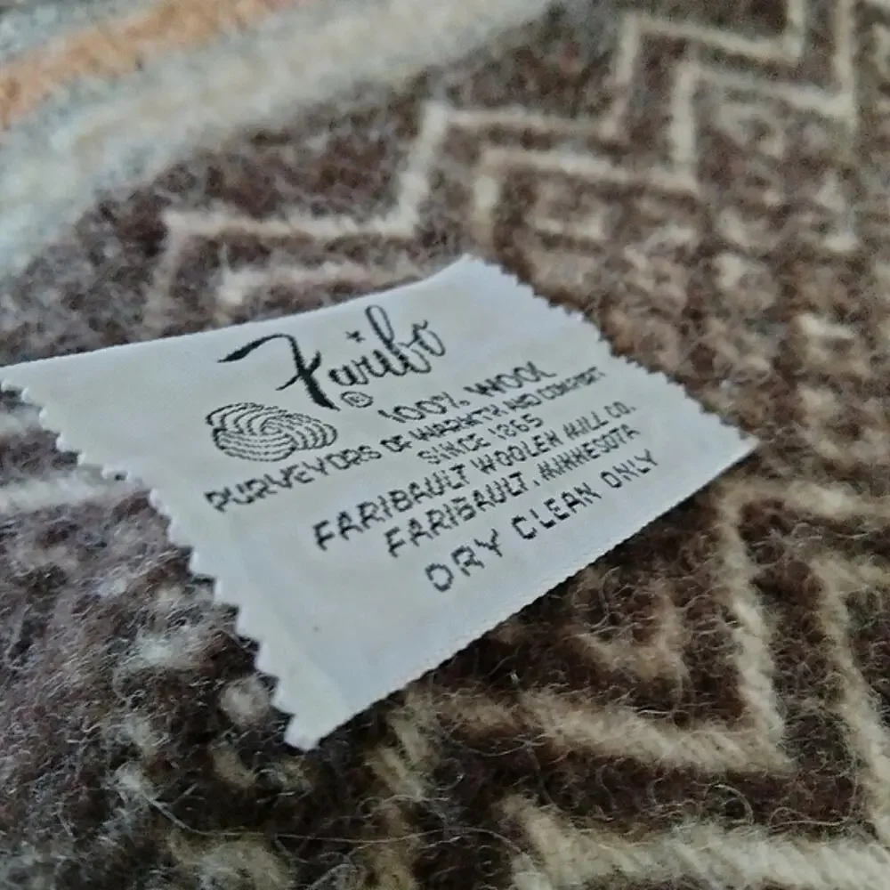 Vintage Faribo Wool Throw Blanket 42x43